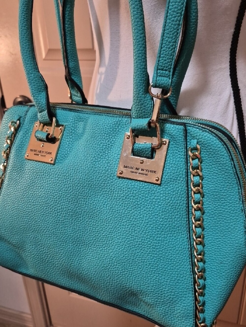 Lg Turquoise Teal Pebbled Shoulder Bag Purse